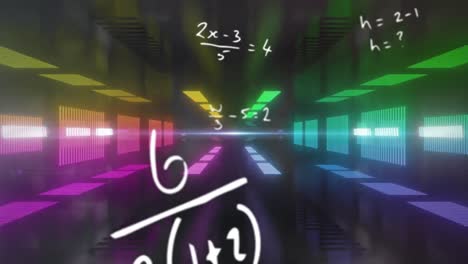 Mathematical-equations-floating-against-glowing-tunnel