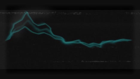 Animation-of-glowing-green-multiple-waves-with-glitch-on-black-screen-in-the-background