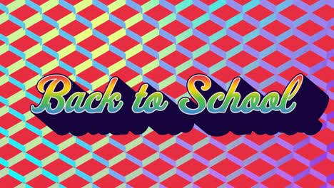 Digitales-Animationsvideo-Von-„Back-To-School“-Text-Auf-Mehreren-Violetten-Quadratischen-Formen,-Die-Sich-Gegen-Rot-Bewegen
