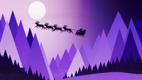 Santa-clause-sleigh-and-reindeer-flying-over-mountain-landscape