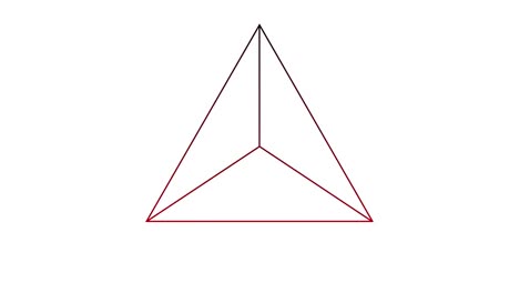 Digital-animation-of-red-circular-designs-forming-over-triangle-shape-design-against-white-backgroun