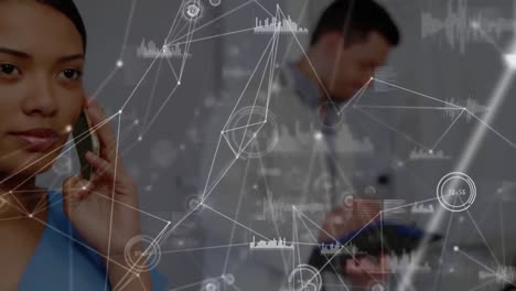 Digitale-Animation-Eines-Netzwerks-Von-Verbindungen-Und-Datenverarbeitung-Gegen-Medizinische-Fachkräfte