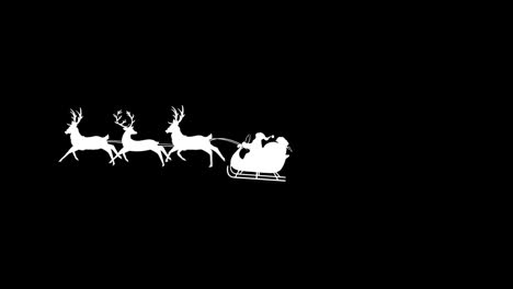 Digital-animation-of-black-silhouette-of-santa-claus-and-gift-sack-in-sleigh-on-black-background