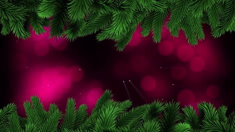 Digitale-Animation-Grüner-Zweige-Vor-Roten-Lichtflecken,-Die-Sich-Auf-Schwarzem-Hintergrund-Bewegen