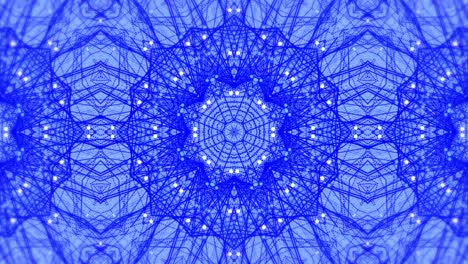 Digitale-Animation-Kaleidoskopischer-Formen,-Die-Sich-In-Hypnotischer-Bewegung-Vor-Blauem-Hintergrund-Bewegen