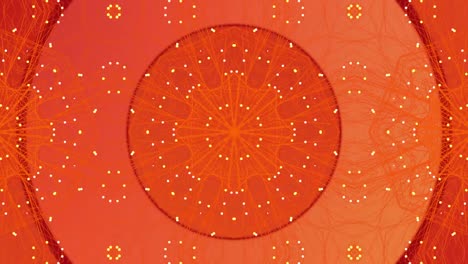 Digitale-Animation-Kaleidoskopischer-Formen,-Die-Sich-In-Hypnotischer-Bewegung-Vor-Orangefarbenem-Hintergrund-Bewegen