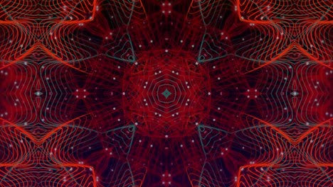 Digital-animation-of-red-kaleidoscopic-shapes-moving-in-hypnotic-motion-against-black-background
