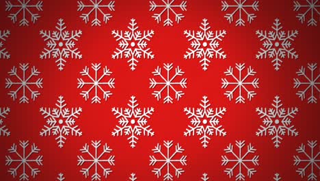 Animation-of-christmas-decoration-pattern-with-snowflakes-moving-in-formation-on-red-background