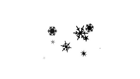 Animation-Mehrerer-Schwarzer-Schneeflocken,-Die-Sich-Auf-Weißem-Hintergrund-Bewegen