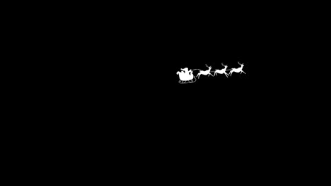 Digitale-Animation-Der-Silhouette-Des-Weihnachtsmanns-Im-Schlitten,-Der-Von-Rentieren-Vor-Schwarzem-Hintergrund-Gezogen-Wird