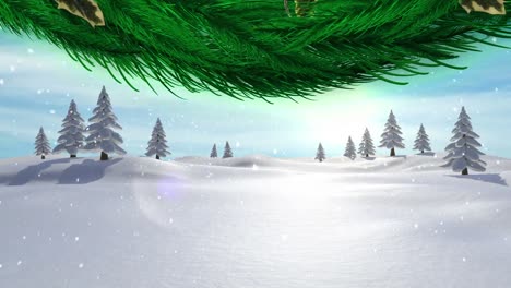 Animation-Der-Winterlandschaft-Mit-Weihnachtstannenzweig