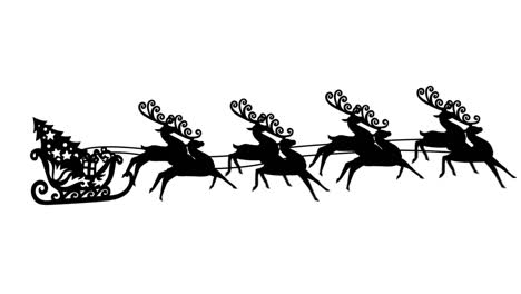 Digital-animation-of-black-silhouette-of-christmas-tree-in-sleigh-being-pulled-by-reindeers