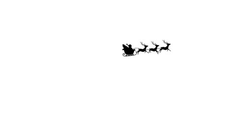 Digital-animation-of-black-silhouette-of-santa-claus-and-christmas-tree-in-sleigh