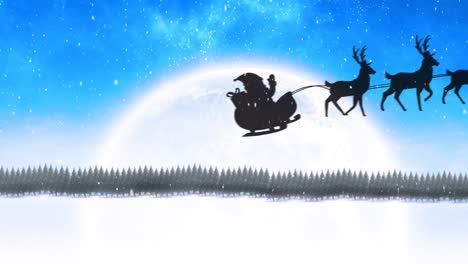 Animación-Digital-De-Nieve-Cayendo-Sobre-La-Silueta-Negra-De-Papá-Noel-En-Trineo.