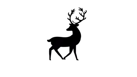 Animation-of-black-silhouette-of-reindeer-walking-on-white-background
