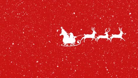 Digital-animation-of-snow-falling-over-silhouette-of-santa-claus-in-sleigh-being-pulled-by-reindeers