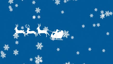 Digitale-Animation-Von-Schneeflocken,-Die-über-Die-Silhouette-Eines-Weihnachtsbaums-Im-Schlitten-Fallen