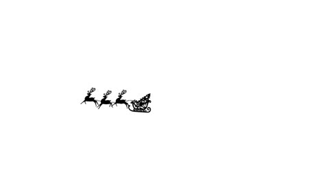 Digital-animation-of-black-silhouette-of-christmas-tree-in-sleigh-being-pulled-by-reindeers-against-