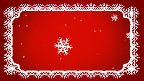 Animación-Digital-De-Copos-De-Nieve-Moviéndose-Sobre-El-Marco-Tradicional-Navideño-Sobre-Fondo-Rojo