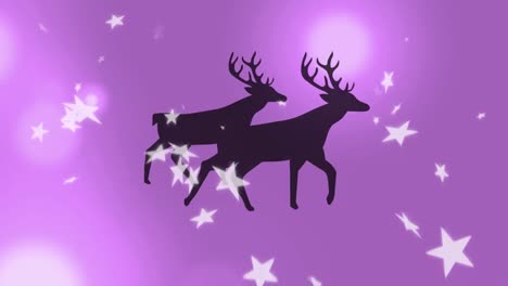 Digital-animation-of-stars-falling-over-black-silhouette-of-two-reindeers-walking
