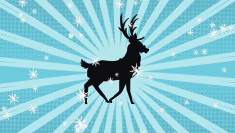 Digital-animation-of-snowflakes-falling-over-silhouette-of-reindeer-walking-against-spinning-lines