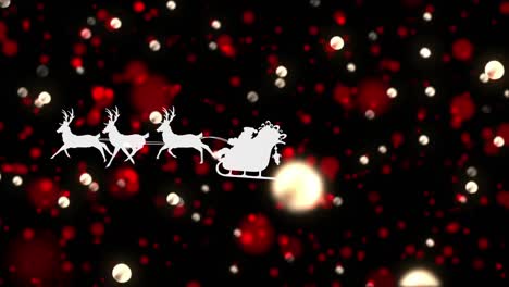 Digitale-Animation-Der-Silhouette-Des-Weihnachtsmanns-Im-Schlitten,-Der-Von-Rentieren-Gezogen-Wird