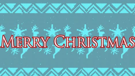 Animation-of-merry-christmas-text-with-christmas-reindeer-pattern-on-blue-background