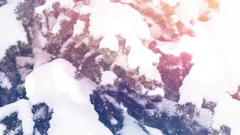 Digital-animation-of-spot-of-light-against-snow-falling-on-winter-landscape