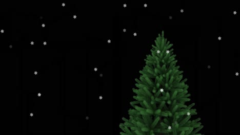 Digitale-Animation-Mehrerer-Sterne,-Die-Sich-Vor-Dem-Weihnachtsbaum-Auf-Schwarzem-Hintergrund-Bewegen