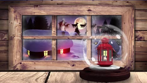 Animation-of-snow-globe,-silhouette-of-santa-claus-in-sleigh