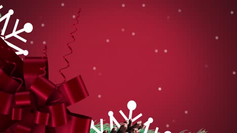 Digital-animation-of-snowflakes-falling-over-christmas-ribbon