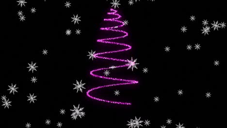 Digitale-Animation-Von-Schneeflocken,-Die-Gegen-Eine-Violette-Sternschnuppe-Fallen-Und-Einen-Weihnachtsbaum-Bilden