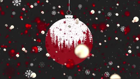 Digitale-Animation-Von-Schneeflocken-Und-Lichtflecken,-Die-Eine-Weihnachtskugel-Bewegen