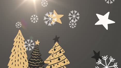 Animation-Einer-Weihnachtlichen-Winterlandschaft-Mit-Weihnachtsbäumen-Und-Fallendem-Schnee