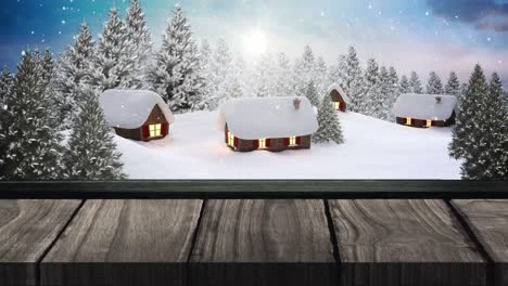 Animation-Der-Winterlichen-Weihnachtslandschaft-Mit-Häusern