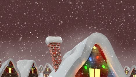 Digitale-Animation-Von-Schnee,-Der-über-Mehrere-Häuser-In-Einer-Winterlandschaft-Fällt