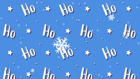 Digital-animation-of-snowflakes-moving-over-multiple-ho-text-and-stars-against-blue-background