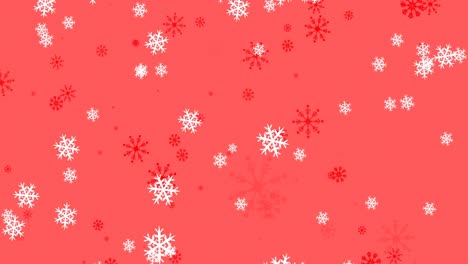Animation-of-winter-scenery-with-snowflakes-falling-on-red-background