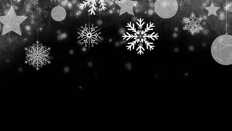 Animation-Mehrerer-Weißer-Schneeflocken,-Die-Auf-Schwarzen-Hintergrund-Fallen