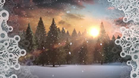 Animation-Von-Flackernden-Weihnachtslichtern-über-Einer-Winterlandschaft-Mit-Bäumen