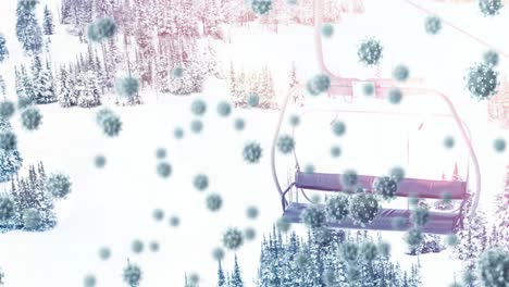 Animation-Des-Covid-19-Zellen-Skisessellifts-Und-Der-Winterlandschaft