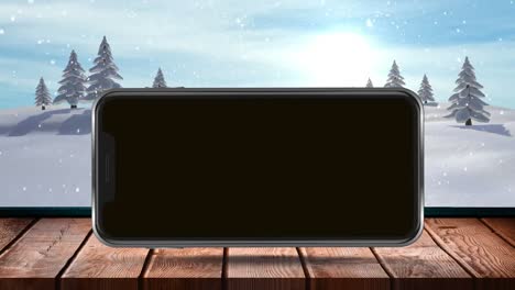 Animation-of-blank-smartphone-screen-with-winter-scenery