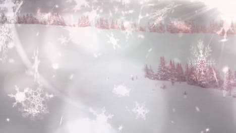 Animation-Von-Fallendem-Schnee-Und-Lichtern-über-Der-Winterlandschaft