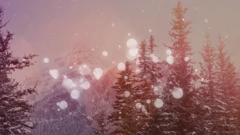 Animation-of-multiple-white-spots-of-light-with-winter-scenery-in-background