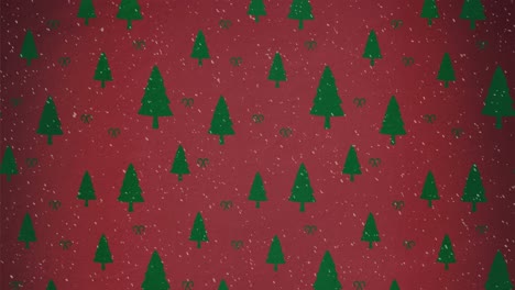 Animation-of-green-christmas-fir-tree-pattern-with-snow-falling