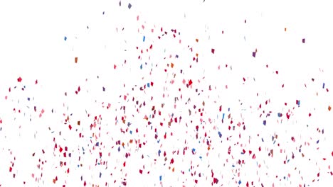 Animation-of-multi-coloured-confetti-falling-over-white-background