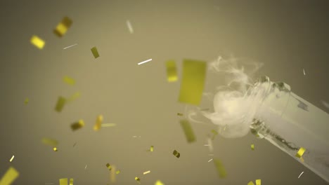 Animation-of-gold-confetti-falling-over-champagne-being-opened