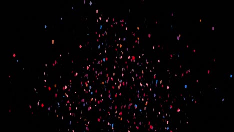 Animation-of-multi-coloured-confetti-falling-over-black-background
