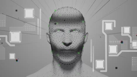 Animation-Eines-Menschlichen-Kopfes,-Der-Mit-Digitalen-Schnittstellensymbolen-Leuchtet