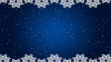 Animation-of-snow-falling-against-christmas-pattern-decoration-on-blue
